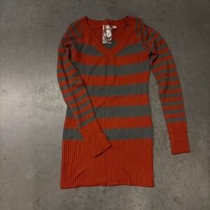 orange and grey striped sweater dress Red Paint L size